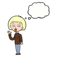 cartoon woman waving with thought bubble N312