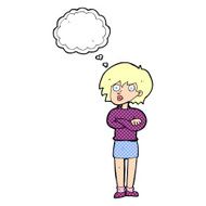 cartoon woman wit crossed arms with thought bubble N10