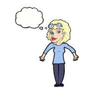 cartoon woman wearing goggles with thought bubble N10