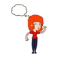 cartoon pretty woman waving with thought bubble N81
