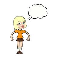 cartoon woman shrugging shoulders with thought bubble N454