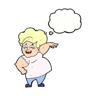 cartoon overweight woman with thought bubble N15