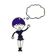 cartoon vampire girl waving with thought bubble N10