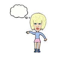 cartoon woman waving away with thought bubble N10