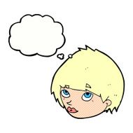 cartoon female face looking up with thought bubble N5