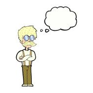 cartoon hipster man with mustache and spectacles thought bu N10