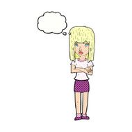 cartoon woman standing with thought bubble N20