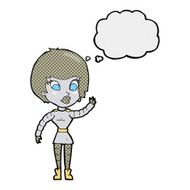 cartoon robot woman waving with thought bubble N18
