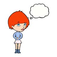 cartoon nervous woman with thought bubble N28