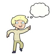 cartoon happy boy pointing with thought bubble N18