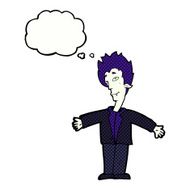 cartoon happy vampire with thought bubble N37
