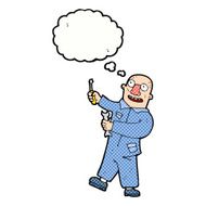 cartoon mechanic with thought bubble N9