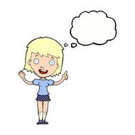 cartoon woman pointing with thought bubble N197