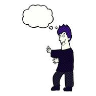cartoon vampire waving hands with thought bubble N10