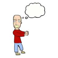 cartoon balding man explaining with thought bubble N10