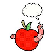 cartoon worm in apple with thought bubble N6