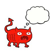 cartoon little imp with thought bubble N9