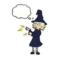 cartoon witch casting spell with thought bubble N18