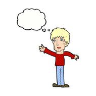 cartoon worried man reaching out with thought bubble N19
