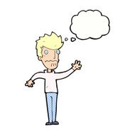 cartoon worried man reaching out with thought bubble N20