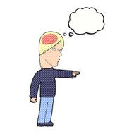 cartoon clever man pointing with thought bubble N10