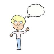 cartoon happy man waving with thought bubble N33
