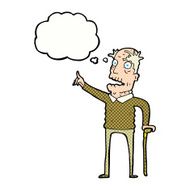 cartoon old man with walking stick thought bubble N8