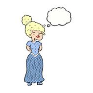 cartoon pretty victorian woman with thought bubble N10