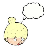 cartoon surprised woman&#039;s face with thought bubble N9