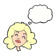 cartoon happy female face with thought bubble N166