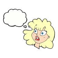 cartoon shocked female face with thought bubble N8