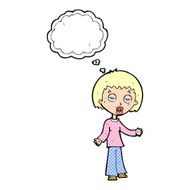 cartoon tired woman with thought bubble N29