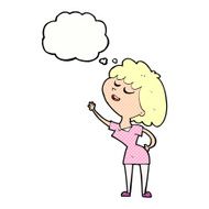 cartoon happy woman about to speak with thought bubble N10