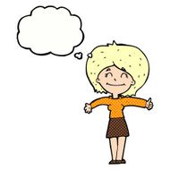 cartoon woman giving thumbs up sign with thought bubble N10
