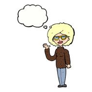 cartoon woman waving with thought bubble N313