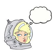 cartoon female astronaut with thought bubble N27