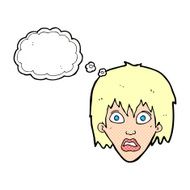cartoon frightened woman with thought bubble N27