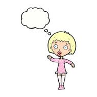 cartoon waving woman with thought bubble N132