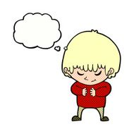 cartoon shy boy with thought bubble N17