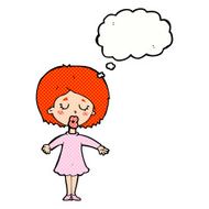 cartoon woman in dress with thought bubble N36
