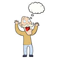 cartoon old man getting a fright with thought bubble N9