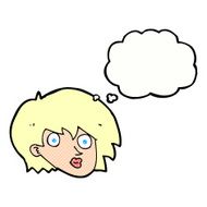 cartoon surprised female face with thought bubble N58