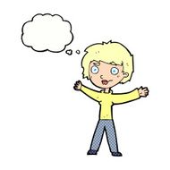 cartoon woman waving arms with thought bubble N19