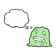 cartoon slime creature with thought bubble N8