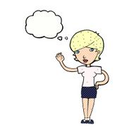 cartoon woman waving with thought bubble N314