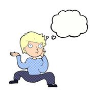 cartoon boy doing crazy dance with thought bubble N9