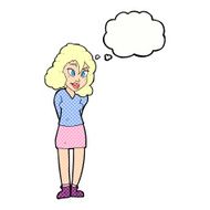 cartoon confused woman with thought bubble N77