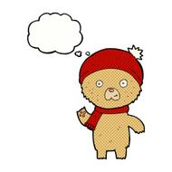 cartoon waving teddy bear with thought bubble N17