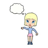 cartoon woman waving hand with thought bubble N10