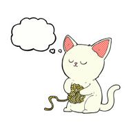 cartoon cat playing with ball of yarn thought bubble N2